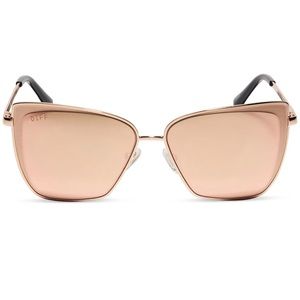 DIFF Grace Sunglasses Gold Frame Peach Mirror Lenses Cateye NIB